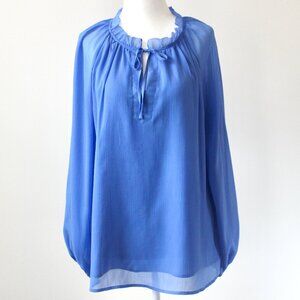 Talbots Blue Sheer Ruffle Bow Long-Sleeve Breezy Coquette Top Small